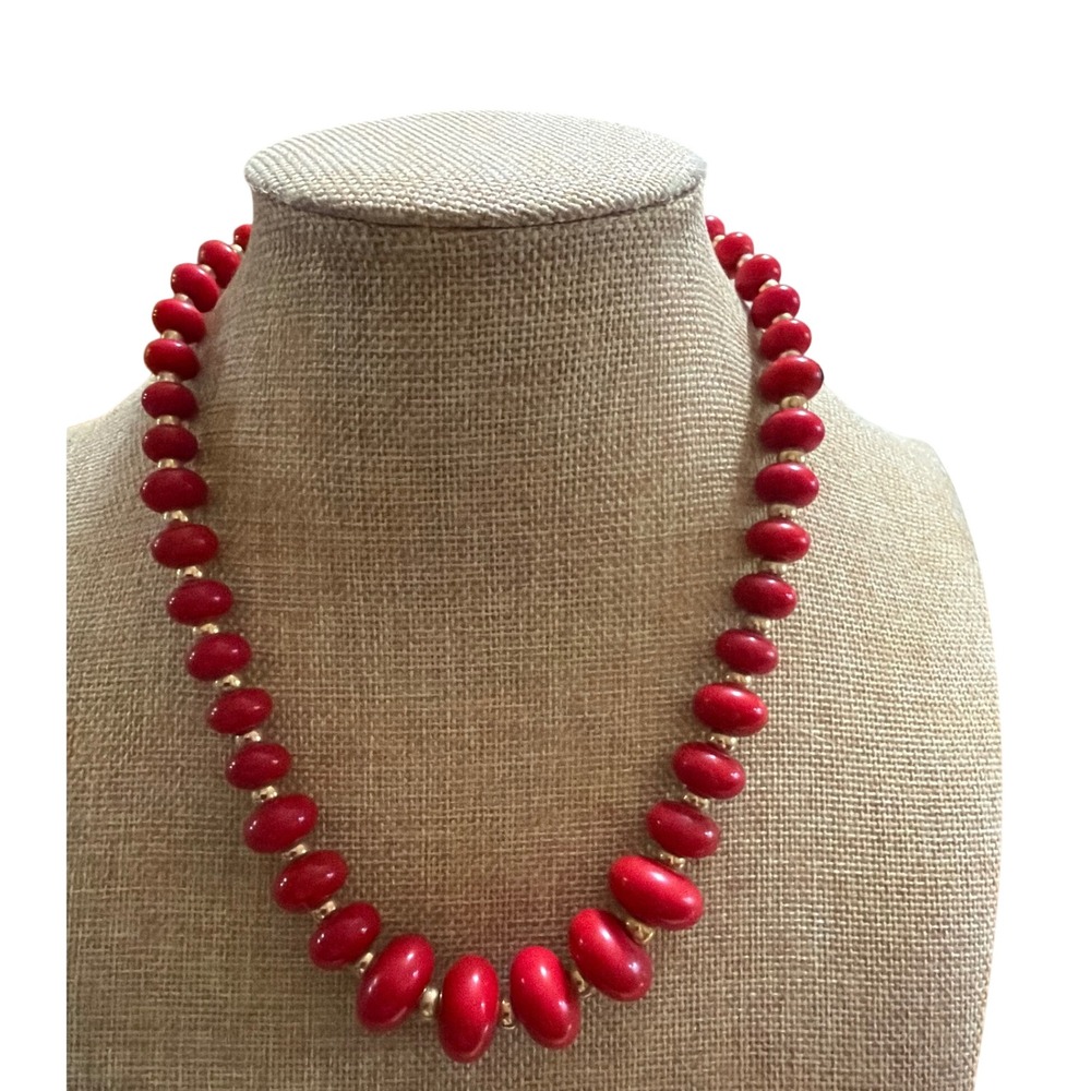 Napier Vintage Red Bead Gold Tone Graduated Statement Necklace Elgant Statement